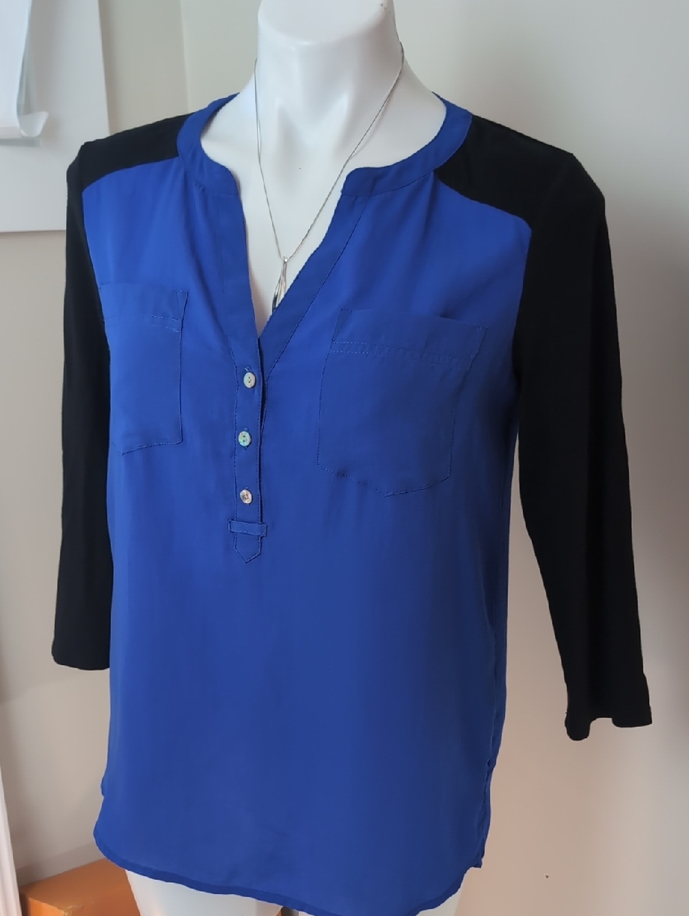 Express Two-Tone Royal Blue and Black Henley Tunic Small